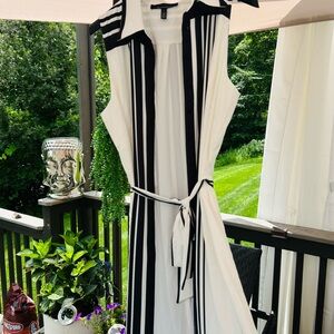 White House Black Market Black and White Striped Midi Dress